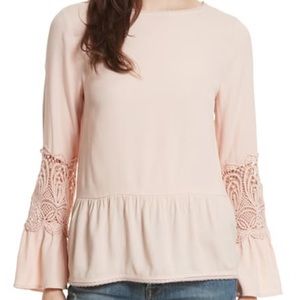 Joie peach color peplum blouse with lace trim